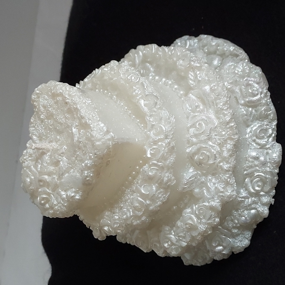 New Lg 3 Tier Candle Cake Topper White Frosted Silver with Glitter